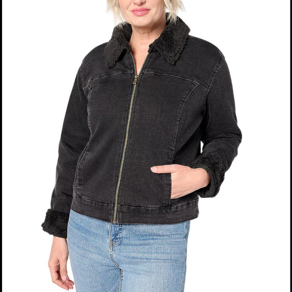 Isaac Mizrahi Live! Jackets & Blazers - Isaac Mizrahi Live! Denim Jacket w/ Faux Shearling Lining Black - Regular